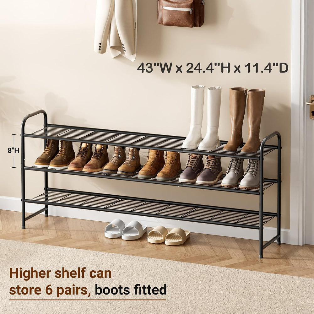 KEETDY 3-Tier Long Shoe Rack for Closet Metal Shoe Organizer for Entryway, Wi...