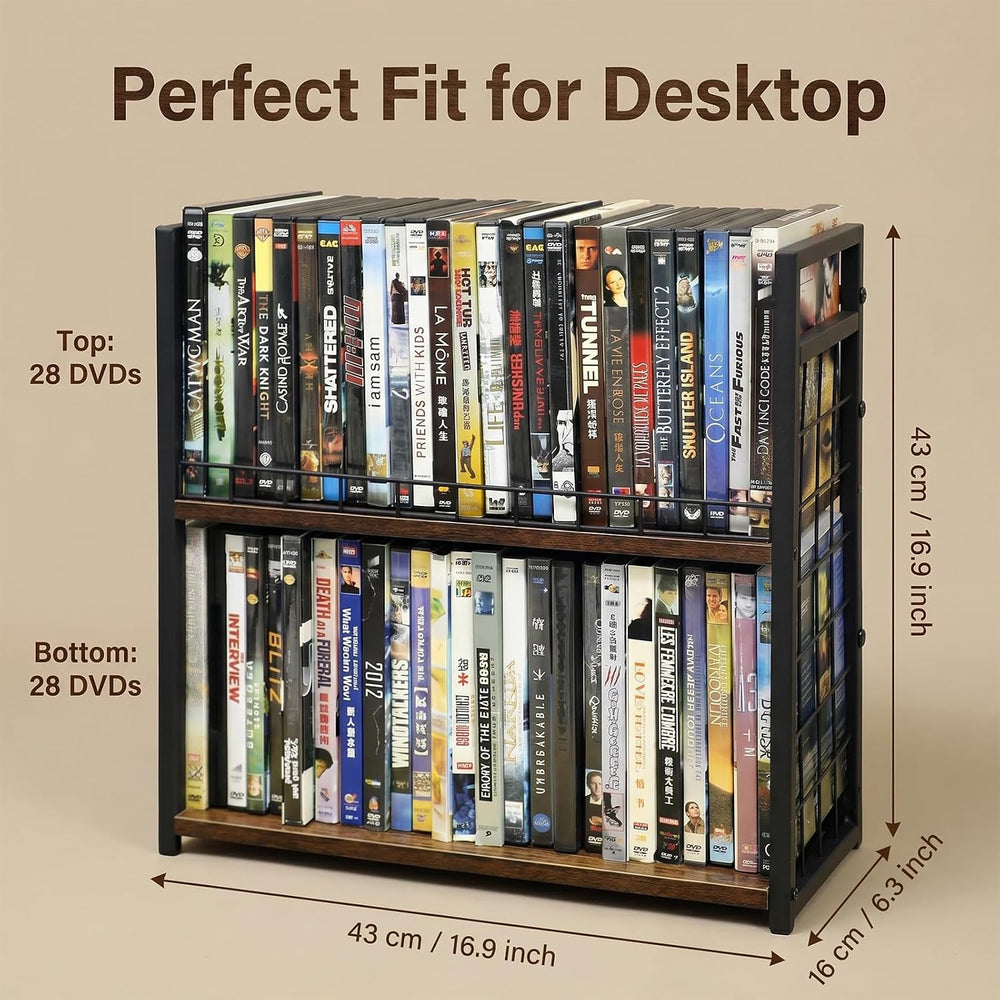 2-Tier DVD Storage Rack 2 Pack, Holds 112 DVDs (160 CDs), Metal Frame Media H...