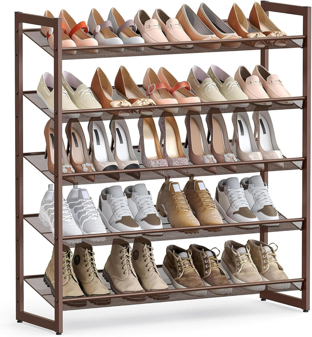 SONGMICS HOME 5-Tier Stackable Shoe Rack, Metal Shoe Organizer for Closet, En...