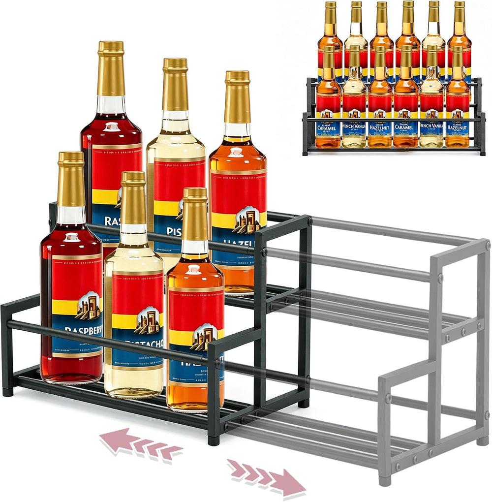 Expandable 2‑Tier Coffee Syrup Rack, Adjustable Syrup Organizer Holds 6-12 Bo...