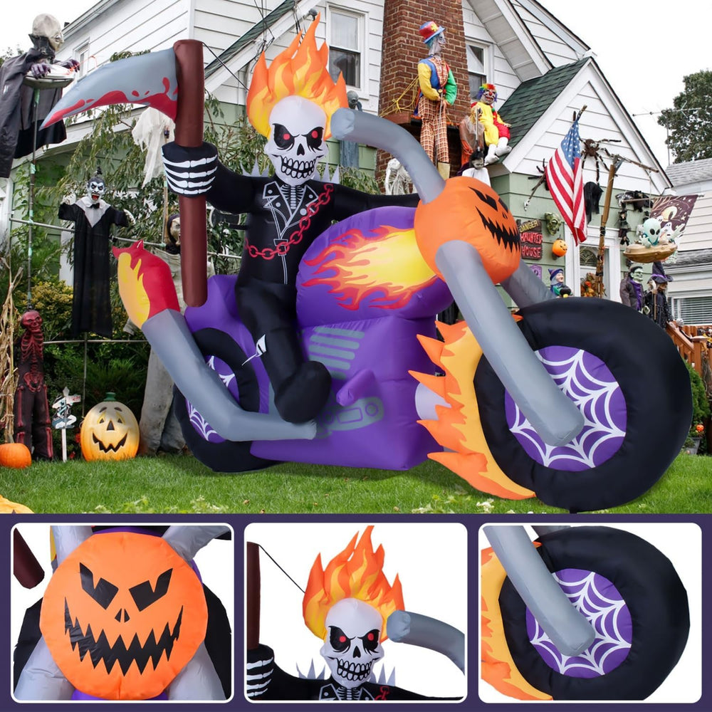 6 FT Halloween Inflatable Grim Reaper Motorcycle with Built-in LEDs
