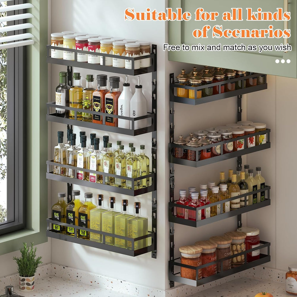 X-cosrack 8-Tier Adjustable Spice Rack – Wall-Mounted Space-Saving Organizer ...