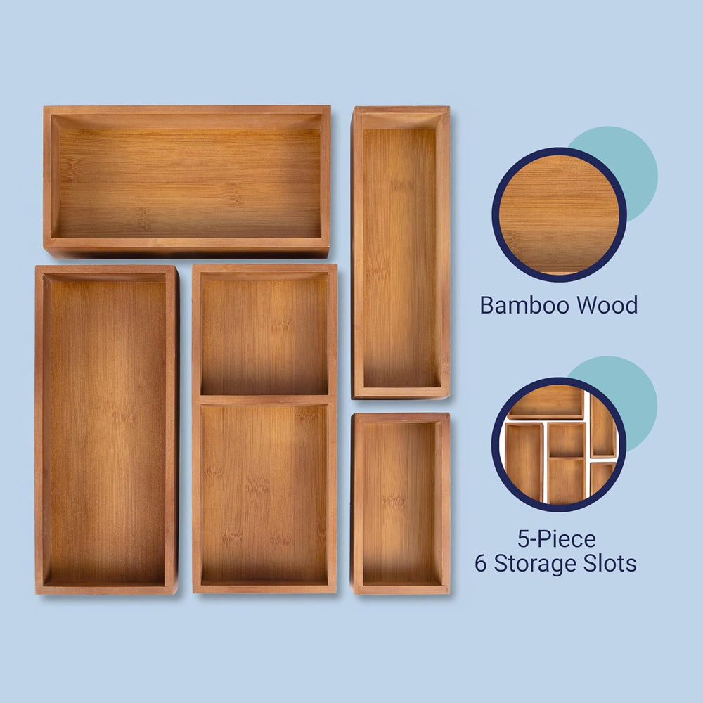 happimess Eldora 5-Piece Handcrafted Bamboo Drawer Organizers, Brown