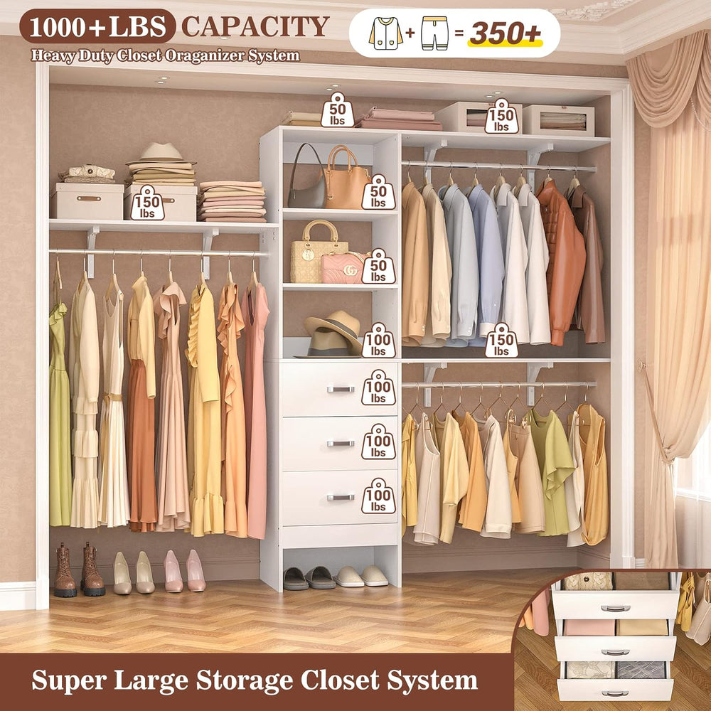 8FT Closet System, 96'' Closet Organizer System with 3 Hanging Rods, ...