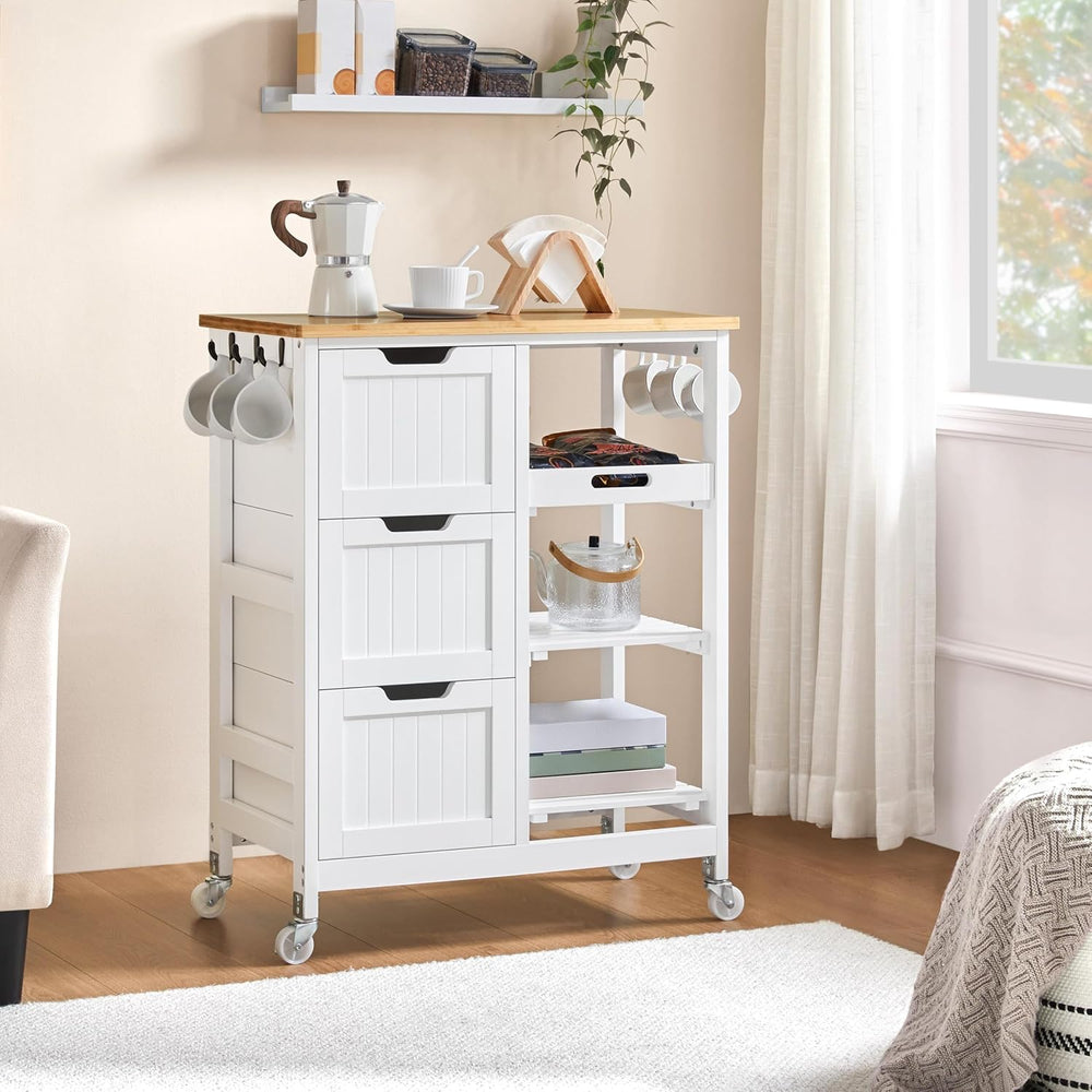 Yaheetech Kitchen Island Cart on Wheels with 3 Drawers and 3 Shelves, White