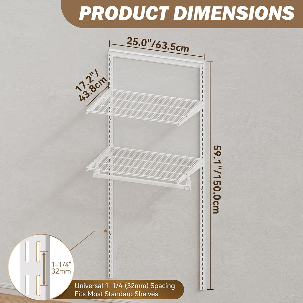 2Ft Wall Mounted Wire Closet System, White