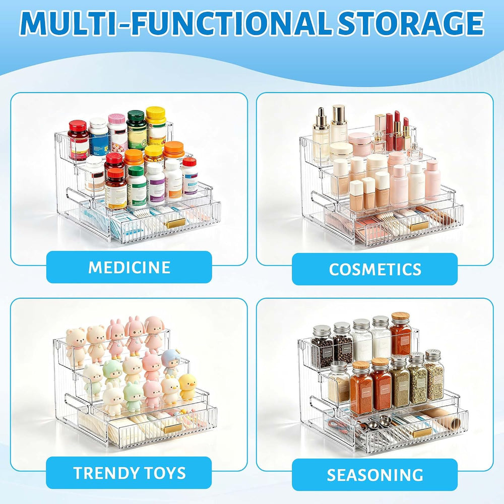 3-Tier Vitamin Storage Organizer with Drawers Organizer For Medicine Bottle
