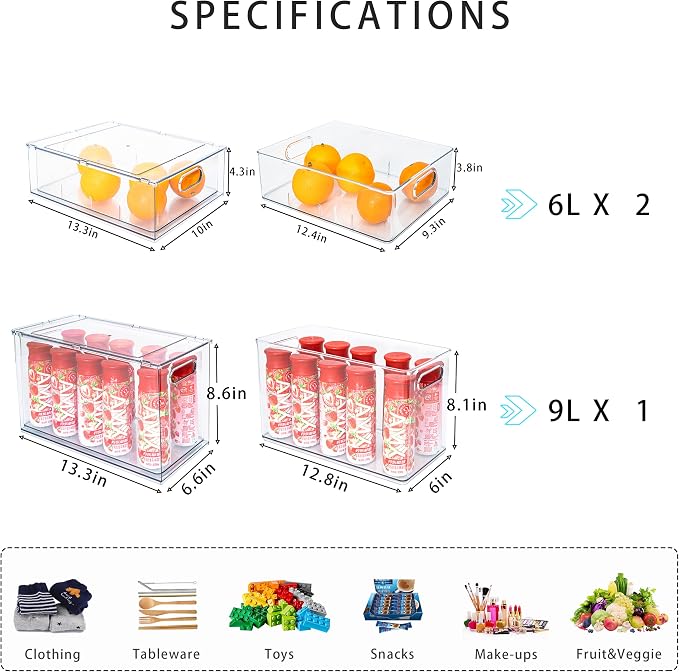 MineSign Stackable Fridge Drawer Pull-Out Bins (3 Pack)