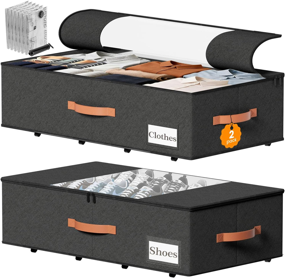 TOSKING 2-Pack Under Bed Storage Drawers with Wheels, 6 Vacuum Bags, 7.9"...