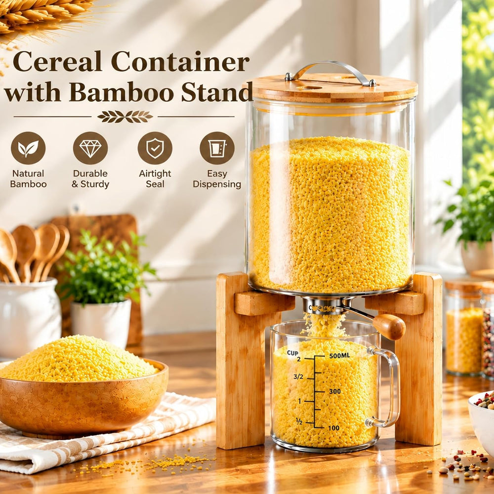Tlence 5L Glass Rice Dispenser, Cereal Container with Bamboo Stand, Large Air...