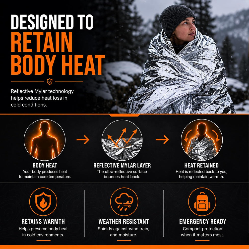 Winterlace Emergency Blankets 50-Pack (52” x 82”) Thermal Mylar Survival Resc...