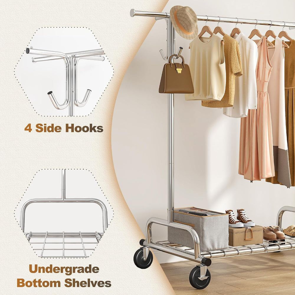 Raybee Heavy Duty Clothes Rack Rolling Garment Rack with Extra Hanging Hook