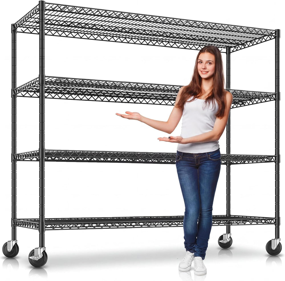 4-Tier Heavy Duty Wire Garage Shelving with Wheels, 2200 LBS Capacity, 24&quo...