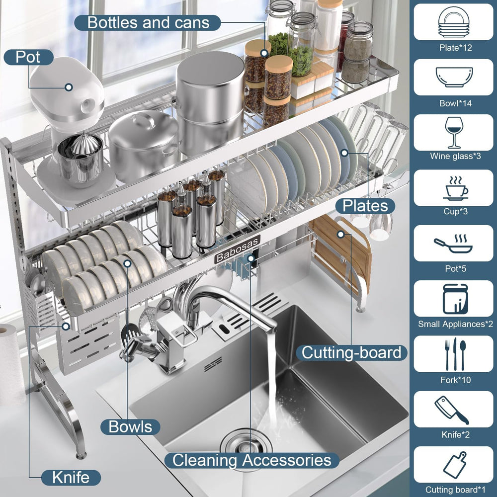 Over The Sink Dish Drying Rack,3 Tier Adjustable Length (25.5'' to 37...