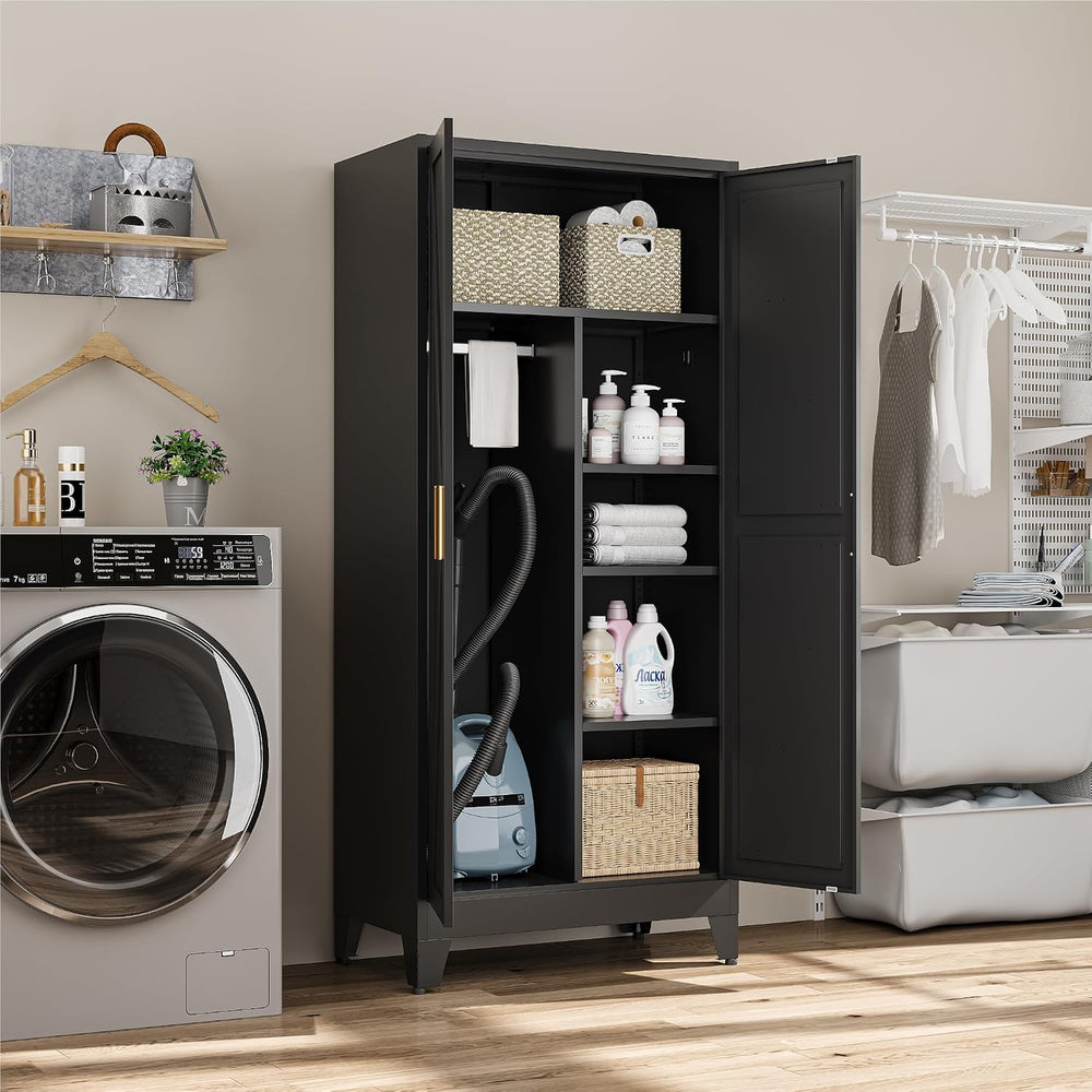 71" Metal Storage Cabinet, Tall Utility Closet Cabinet with Hanging Rod,...