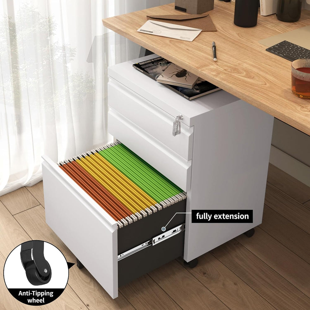 Approgreent Mobile File Cabinet for Home Office, Lockable 3 Drawer Filing Cab...