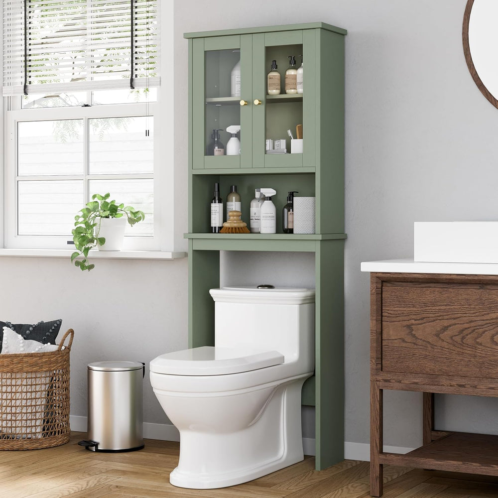 Shintenchi Over the Toilet Storage Cabinet, Bathroom Glass Door Green