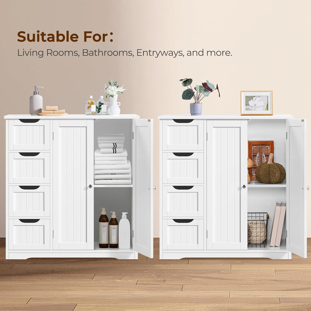 Yaheetech Small Bathroom Storage Cabinet with 4 Drawers & 2 Doors, White