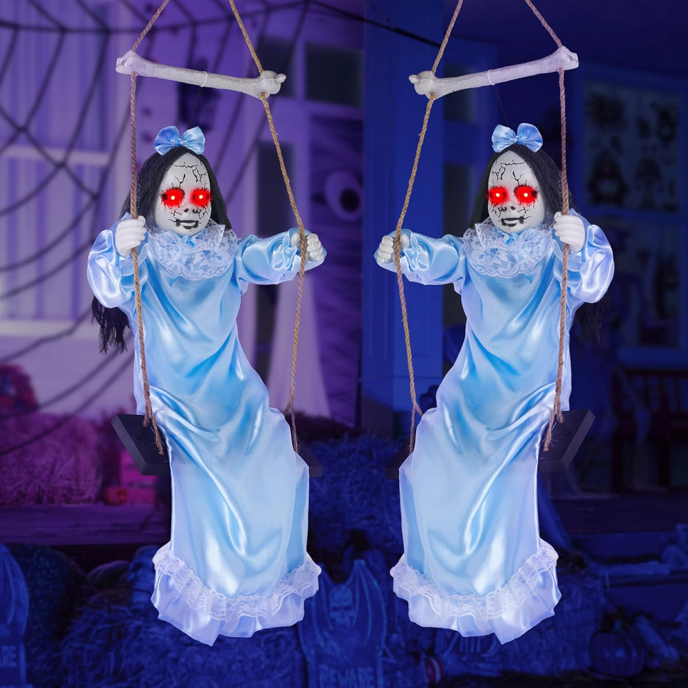 JOYIN 2 Pcs Hanging Ghosts Halloween Decorations Outdoor, 3ft Blue Swinging C...
