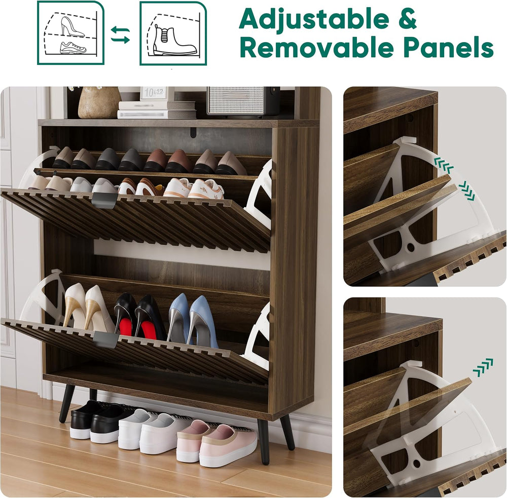 Smuxee Shoe Cabinet with 2 Flip Drawers & Coat Rack Hooks, 31.5" Wal...