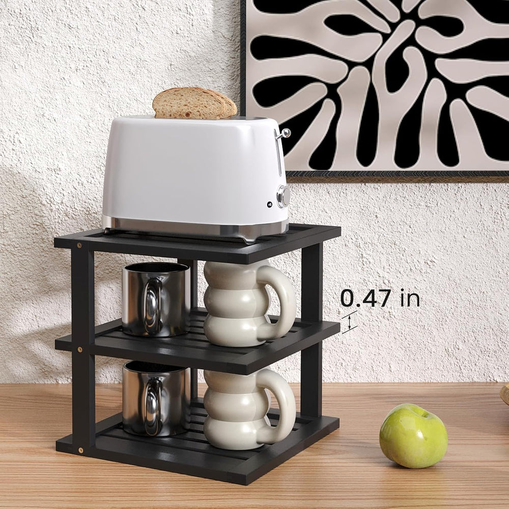 4 Pack Bamboo Corner Shelf,3 Tier Kitchen Cabinet Organizer for Plates and Di...