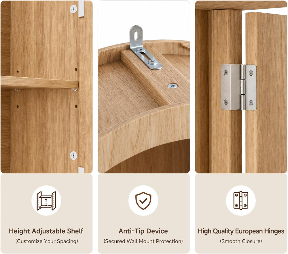 Arched Over The Toilet Storage Cabinet with Fluted Doors, Natural