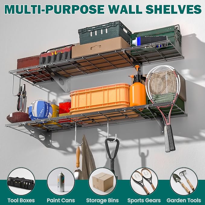 EVERHANGER Garage Wall Shelves, 12 X 48 Inch Wall Mounted Storage Shelves