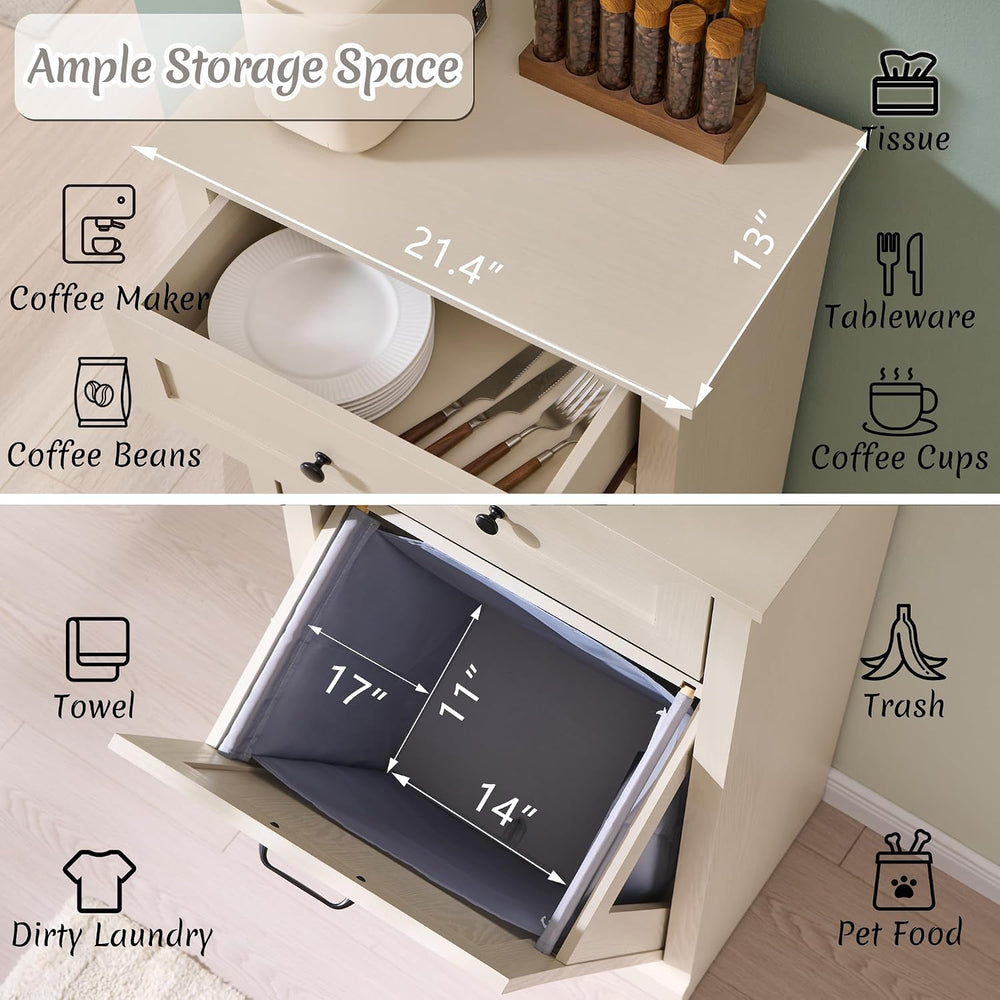 IFBUY Tilt Out Laundry Hamper Cabinet, Trash Can Cabinet, Cream