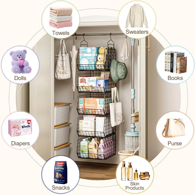 Deeper 4'' Design 5 Tier Foldable Hanging Closet Organizer and Storag...