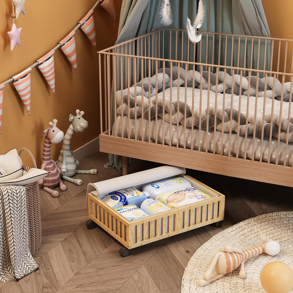MHXW SXPN 2 Pack Bamboo Under Bed Storage Containers with Wheels, Nature