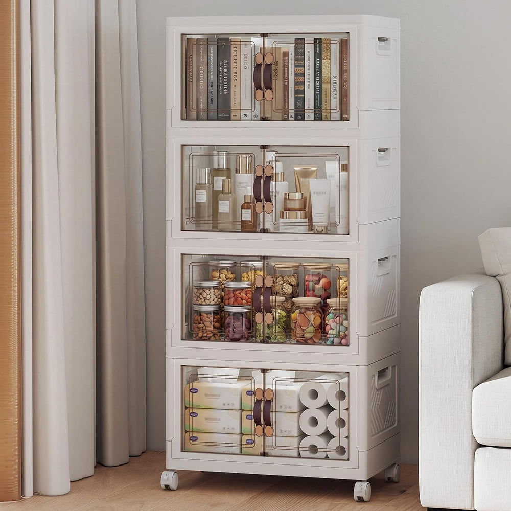 Stackable Storage Bins with Lid, 208QT Plastic Cabinet with Wheels