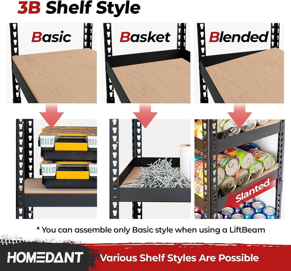 HOMEDANT Black 47.7" W 5 Tier Storage Shelves Garage Shelving Unit Metal