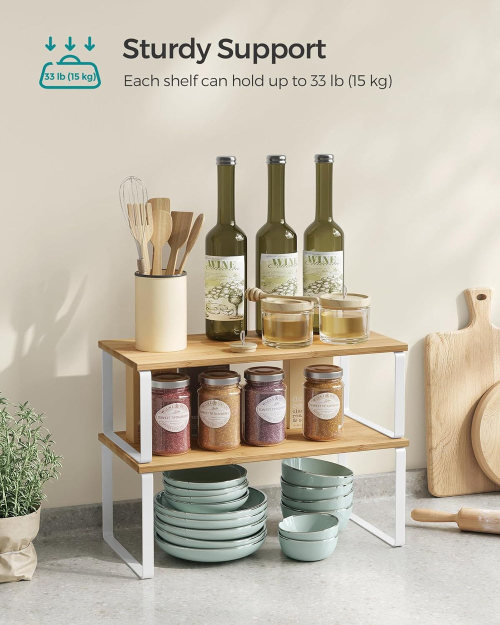 SONGMICS Cabinet Organizer Shelf, Set of 2 Spice Rack, Kitchen Storage