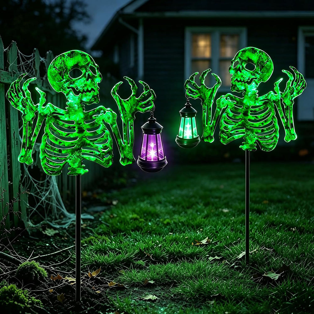 YJFWAL Halloween Skull Decor with Solar Light, 2 Pack Skull Solar Garden Ligh...