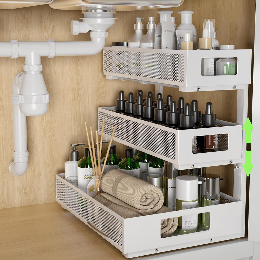 Under Sink Organizer, 3-Tier Height Adjustable Pull Out Cabinet Organizer
