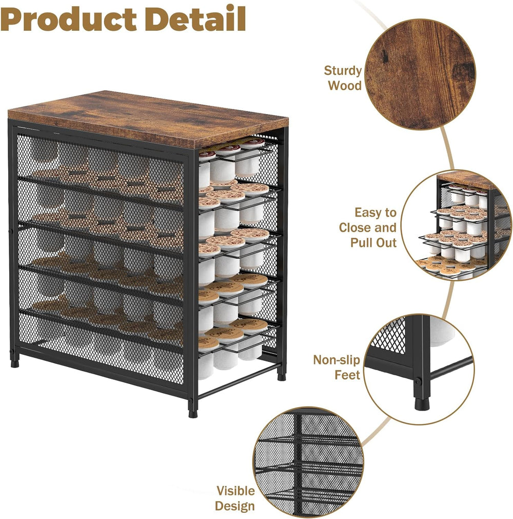 Coffee Pod Holder for Counter, 5 Tier Coffee Pod Drawer for K Cpus