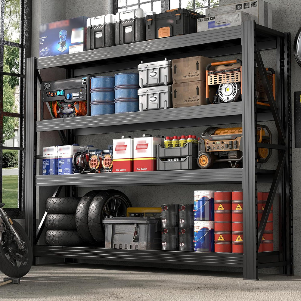 Garage Shelving Heavy Duty, 79" W Extra-Wide Utility Shelving, Black Ind...