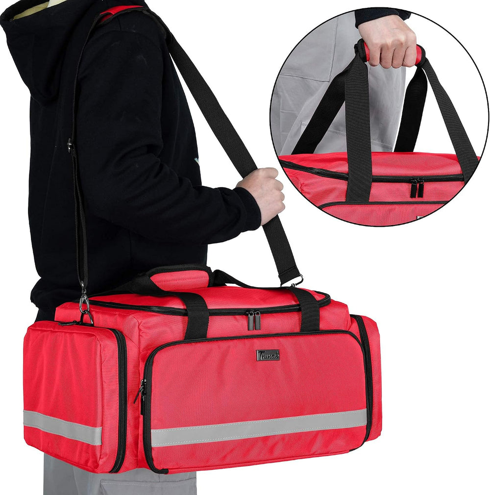 Trunab First Responder Bag Medical Supplies Bag with Inner Dividers,Red