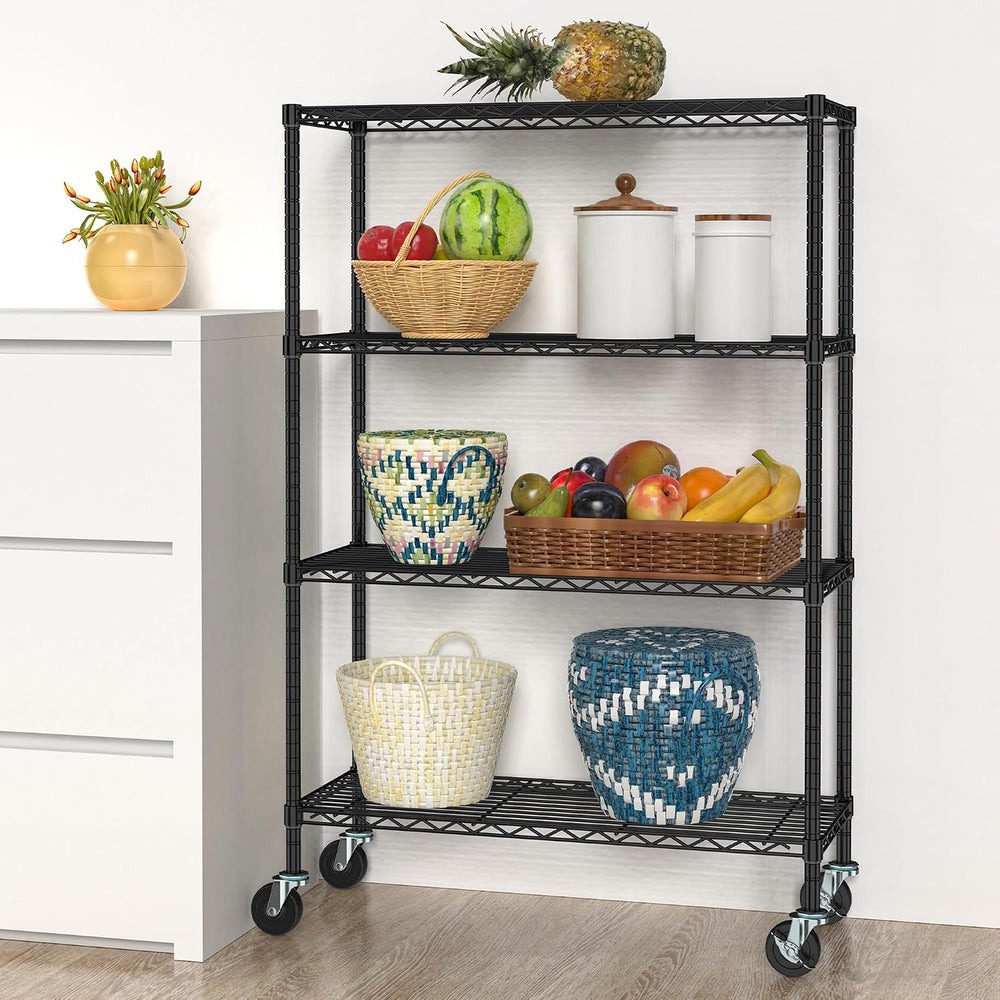 Folews 4-Tier Shelving Unit with Wheels, Metal Rolling Storage Shelves