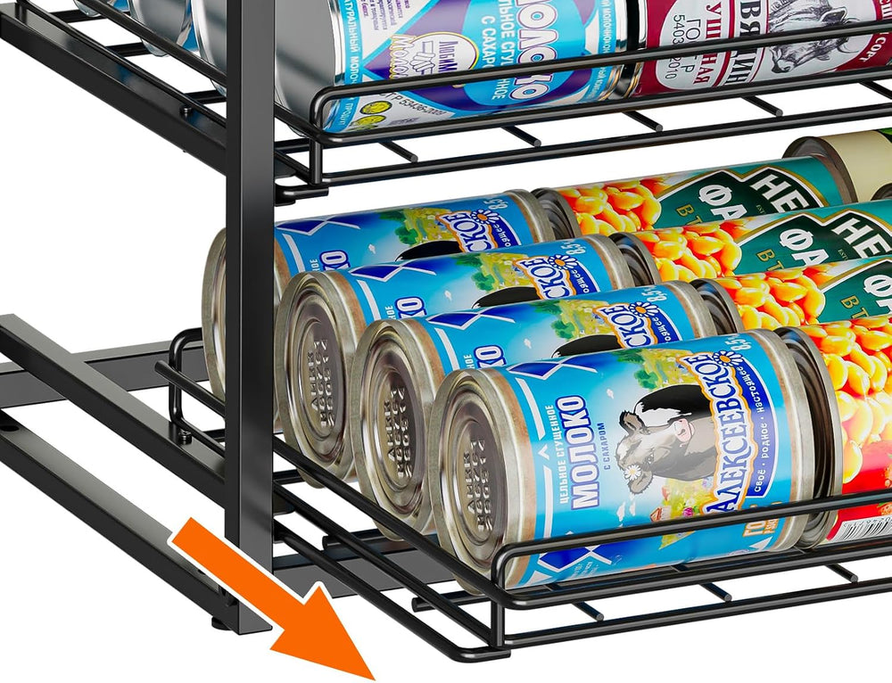3-Tier Stackable Can Organizer for Pantry, Pull Out Can Rack, Black