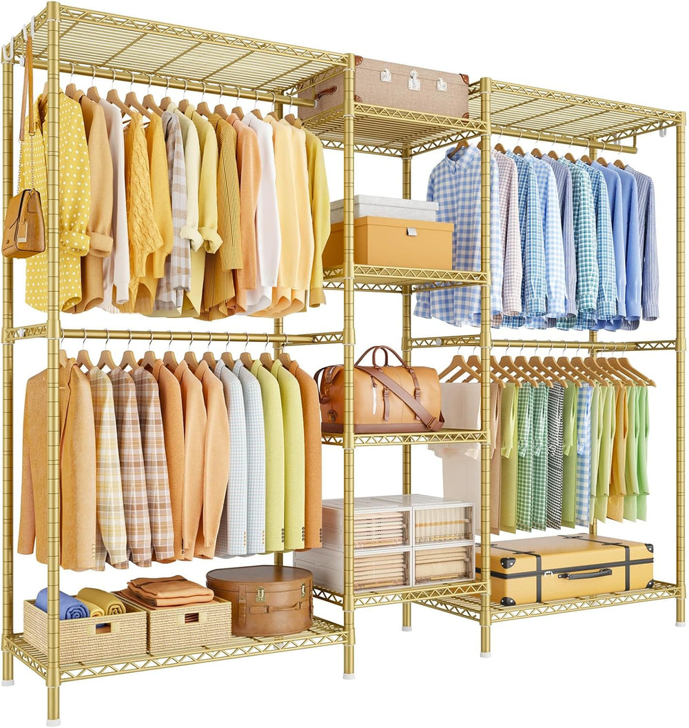 Ulif E4 Plus Heavy Duty Clothes Rack, Gold Metal Closet Storage System