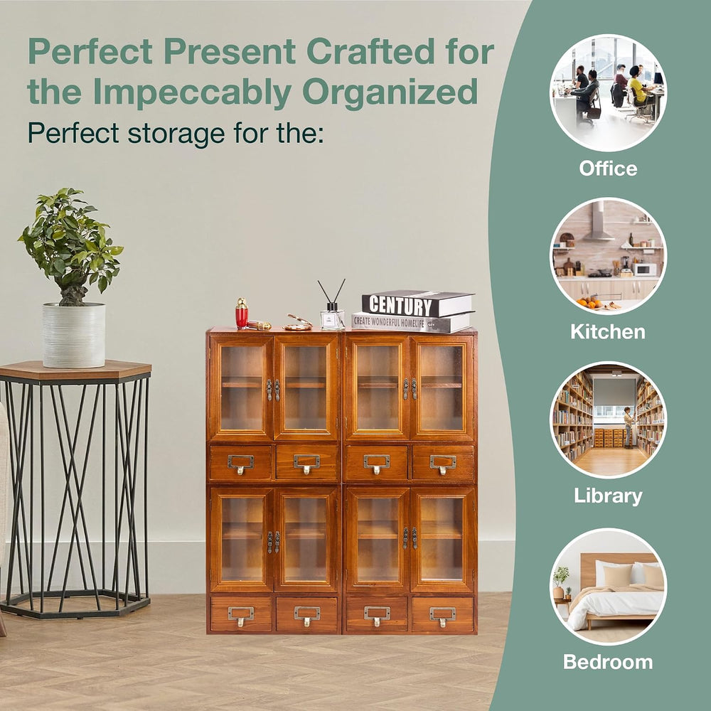 Stackable Modular Set of 4 Mini Cupboards - 8-Drawer Pantry Storage Cabinet -...