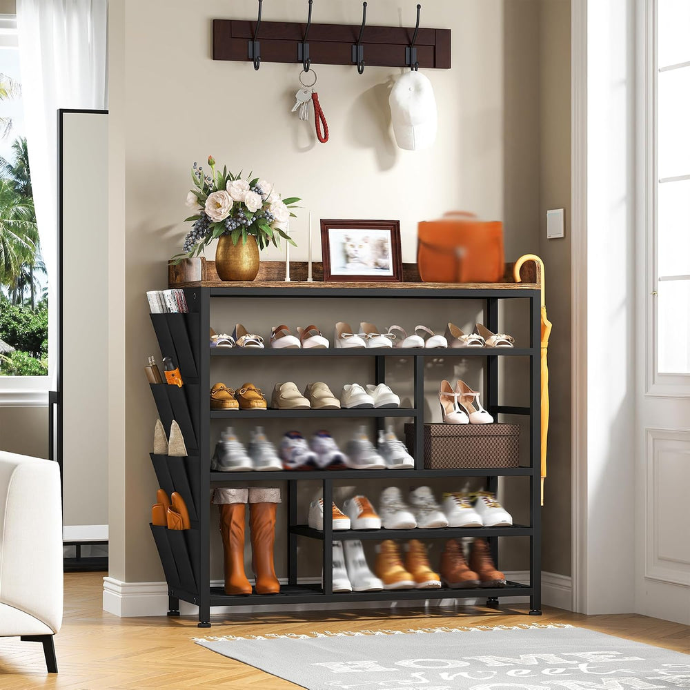 EnHomee 6‑Tier Shoe Rack for Entryway, Holds 24 Pairs, Tall Boot Section