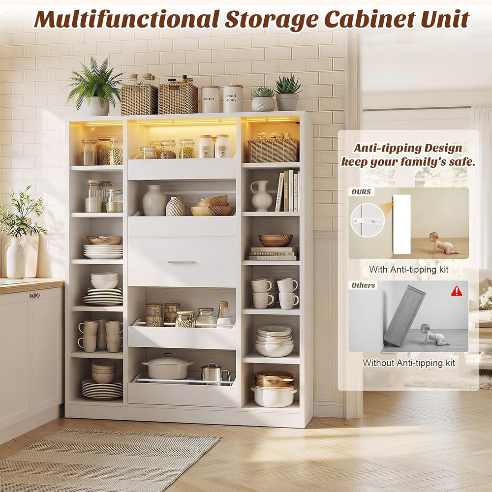 Besiost 40" Closet System with Lights, Wood Closet Organizer with 5 Drawers