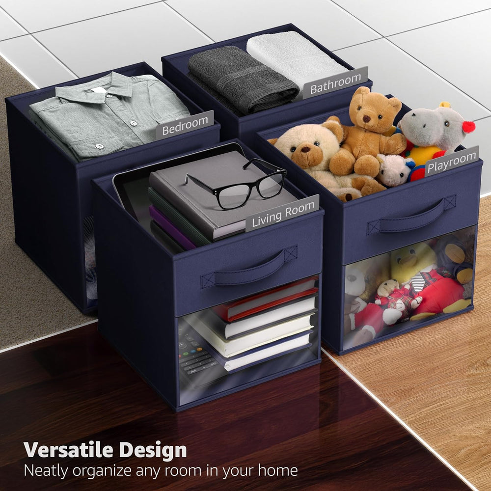 Sorbus Storage Cubes with Clear Window, 6 Pack (13 Inch, Navy Blue)