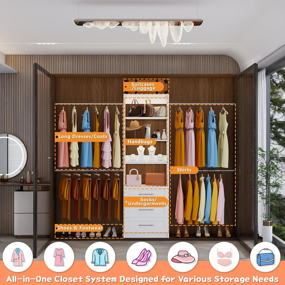 Closet System with 6 Drawers, 5FT-15FT Custom Closet Organizer System Modular...