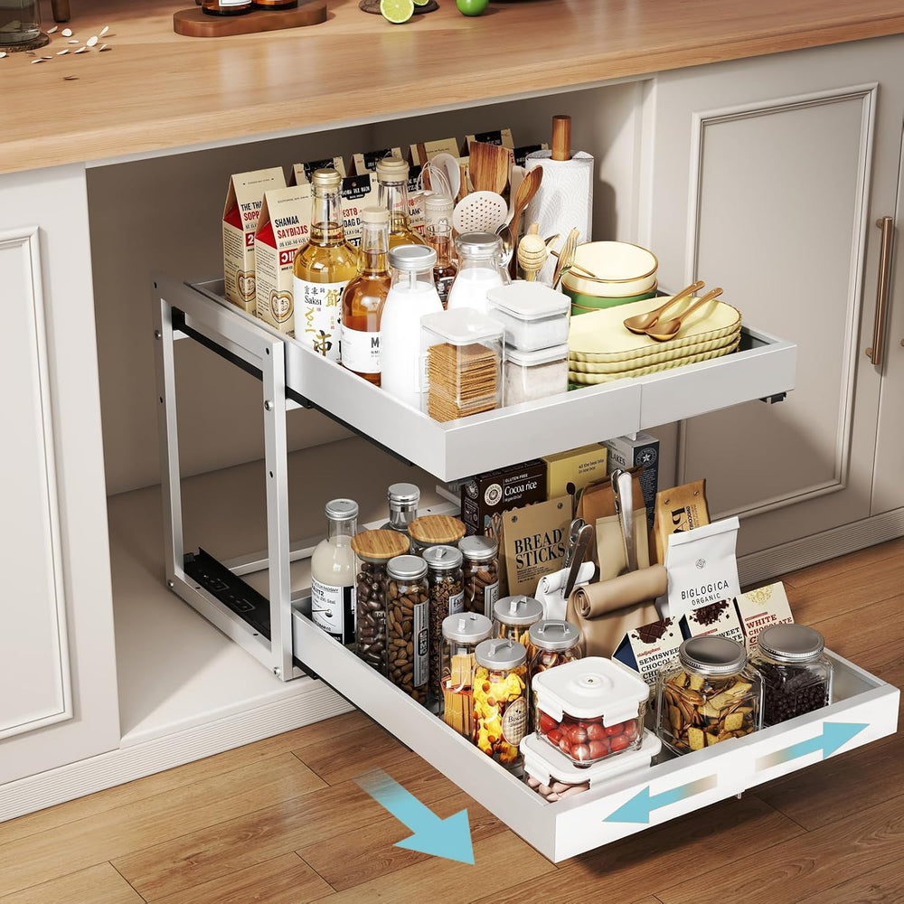 2-Tier Expandable Pull Out Cabinet Organizer, Cabinet Drawers, 21"D