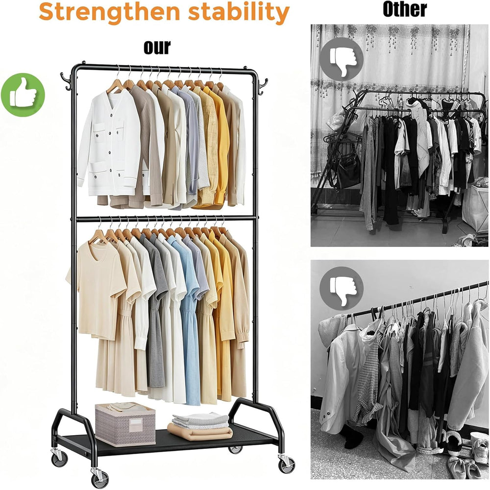 Clothes Rack Double Hanging Clothes Rack Clothing Rack Garment Rack 130LBS Ca...