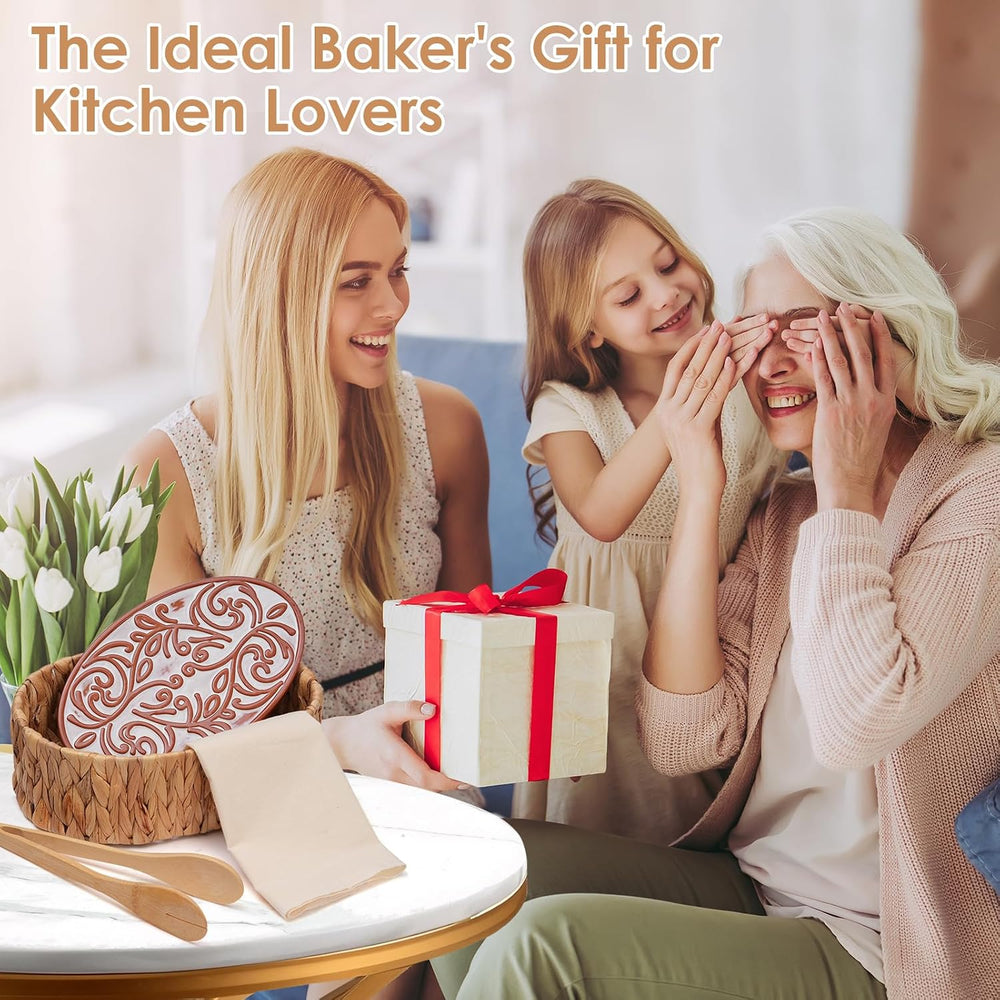 Bread Warmer Basket with Stone - Includes Linen Towel and Clips,Bread Baskets...