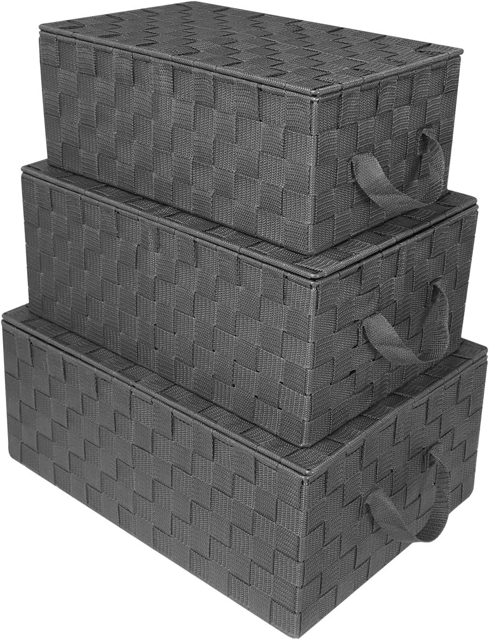 Sorbus Woven Storage Basket with Lid, Set of 3 (Gray)